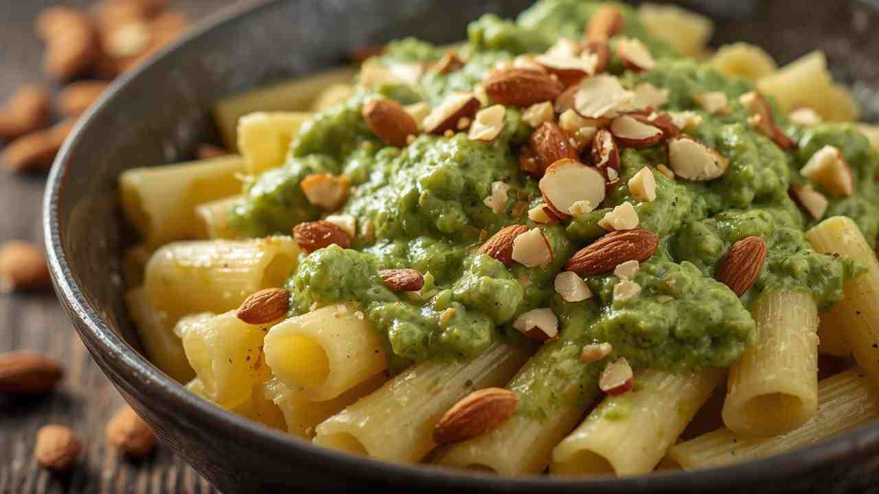 Pasta con crema di zucchine e mandorle cattolicivegetariani.it