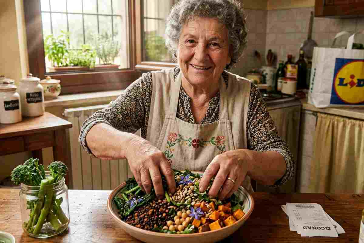 Ricetta vegetariana Dieta Mediterranea 2.0 con legumi e verdure: cucina sana e risparmio spesa Lidl Conad.