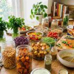 Reverse Meal Prep: ingredienti vegetariani sani e proteici pronti in barattoli.